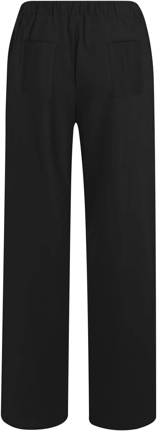Women Linen Baggy Harem Pants Summer Casual Lounge Pants Travel Outfits Vacation Clothes Long Trouser with Pockets