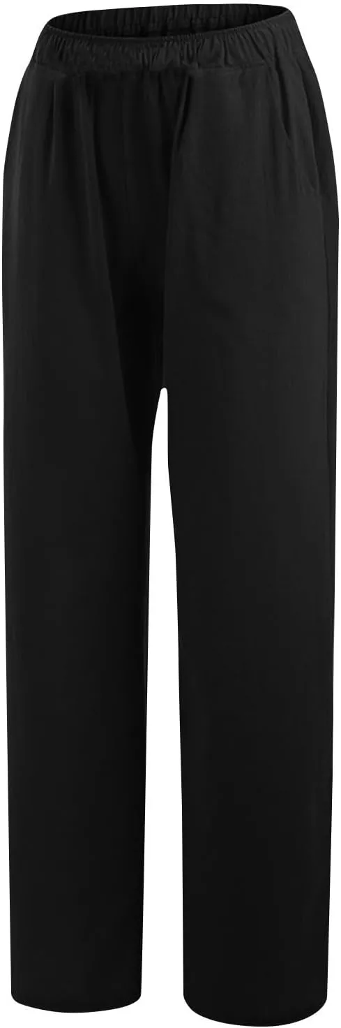 Women Linen Baggy Harem Pants Summer Casual Lounge Pants Travel Outfits Vacation Clothes Long Trouser with Pockets