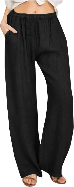 Women Linen Baggy Harem Pants Summer Casual Lounge Pants Travel Outfits Vacation Clothes Long Trouser with Pockets