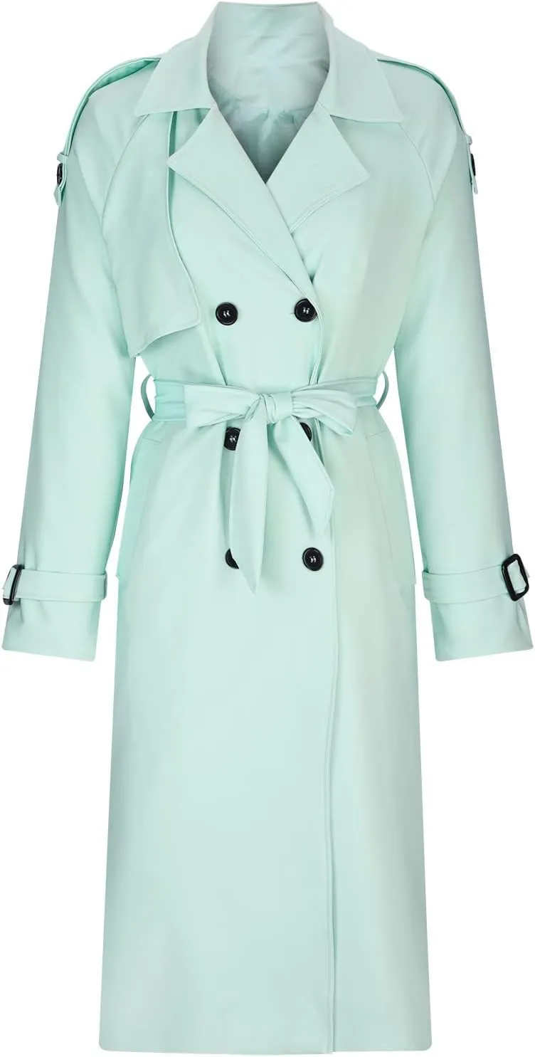 Women Notch Lapel Collar Trench Coats Open Front Cardigan Double Breasted Jacket Casual Long Peacoat 2022 Trendy Clothes