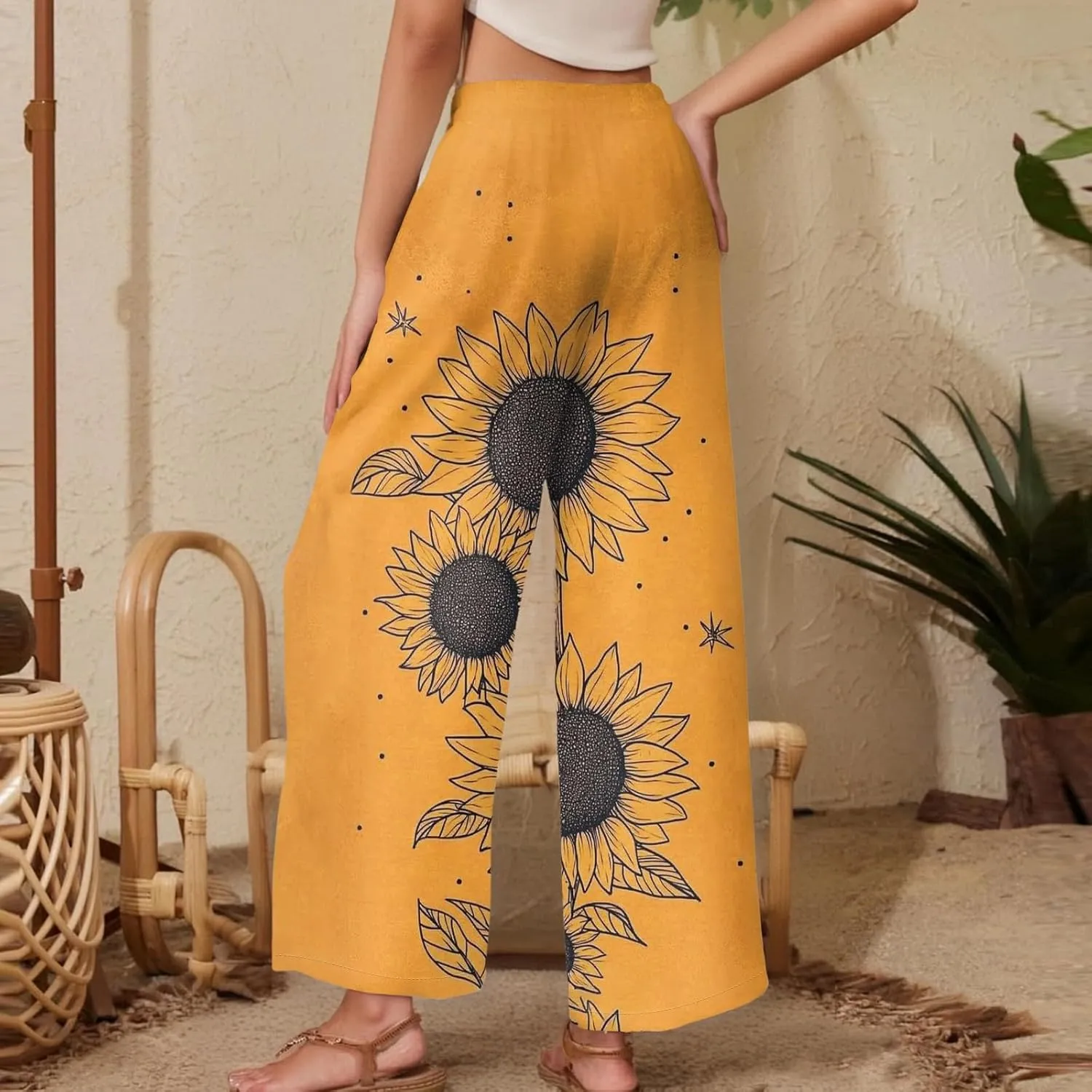 Women Palazzo Pants Summer Floral Print Soft Comfy Flowy High Waist Wide Leg Pants Casual Loose Beach Lounge Trouser