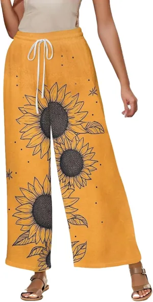 Women Palazzo Pants Summer Floral Print Soft Comfy Flowy High Waist Wide Leg Pants Casual Loose Beach Lounge Trouser