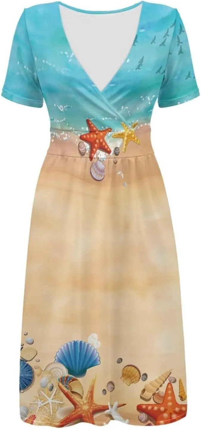 Women Short Sleeve Midi Dress Casual Summer Sundress with Pocket Flared A-line Comfy Swing Skater Dress Size S-4XL