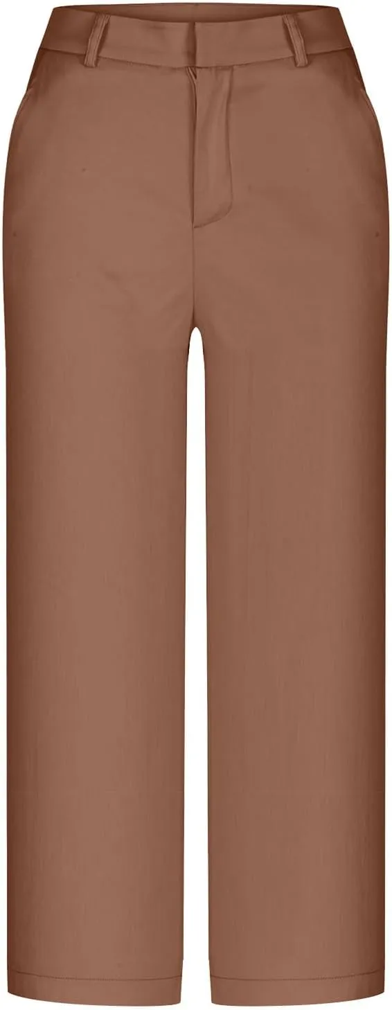 Women Straight Leg Dress Pants Summer Business Casual Work Capri Pant High Waist Stretchy Trousers Loose Office Slacks Bottom