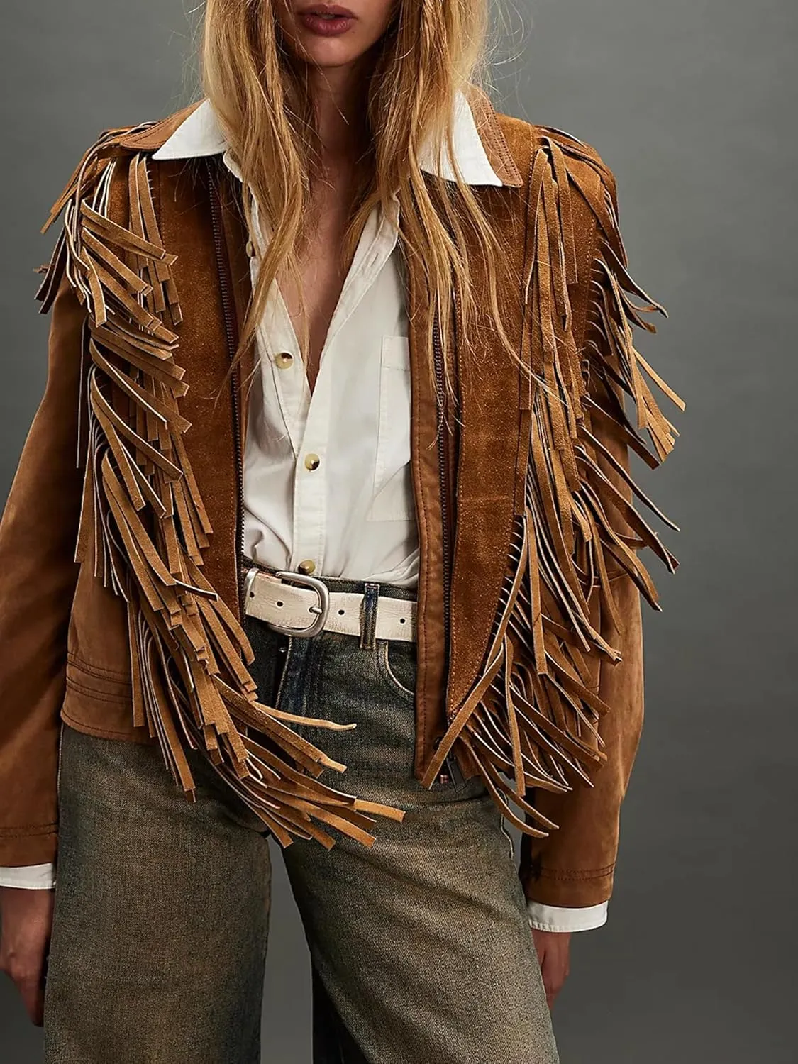 Women Tassel Vest Y2K Sleeveless Fringe Wide Eyes Suede Collar Shawl Open Front Boho Western Jacket Cardigan