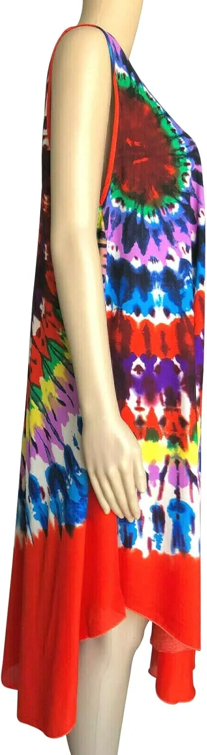 Women Tie Dye Boho Sundress Summer Caftan Tank Dress Beach Cover Up Dress One Size Fit for S/M/L