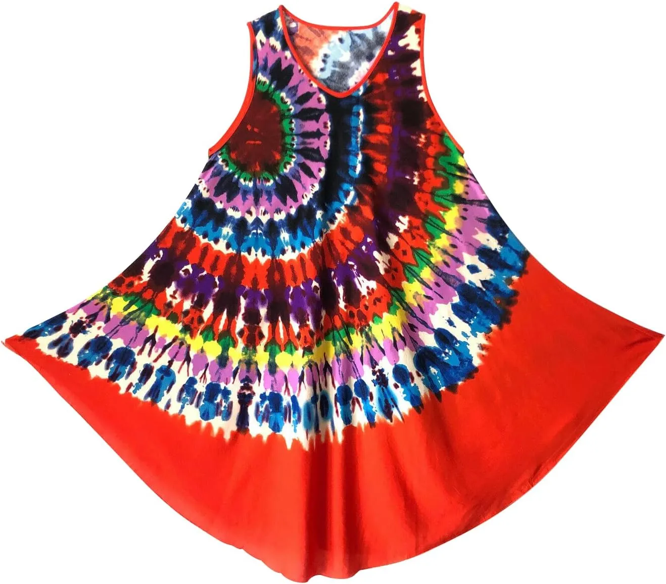 Women Tie Dye Boho Sundress Summer Caftan Tank Dress Beach Cover Up Dress One Size Fit for S/M/L