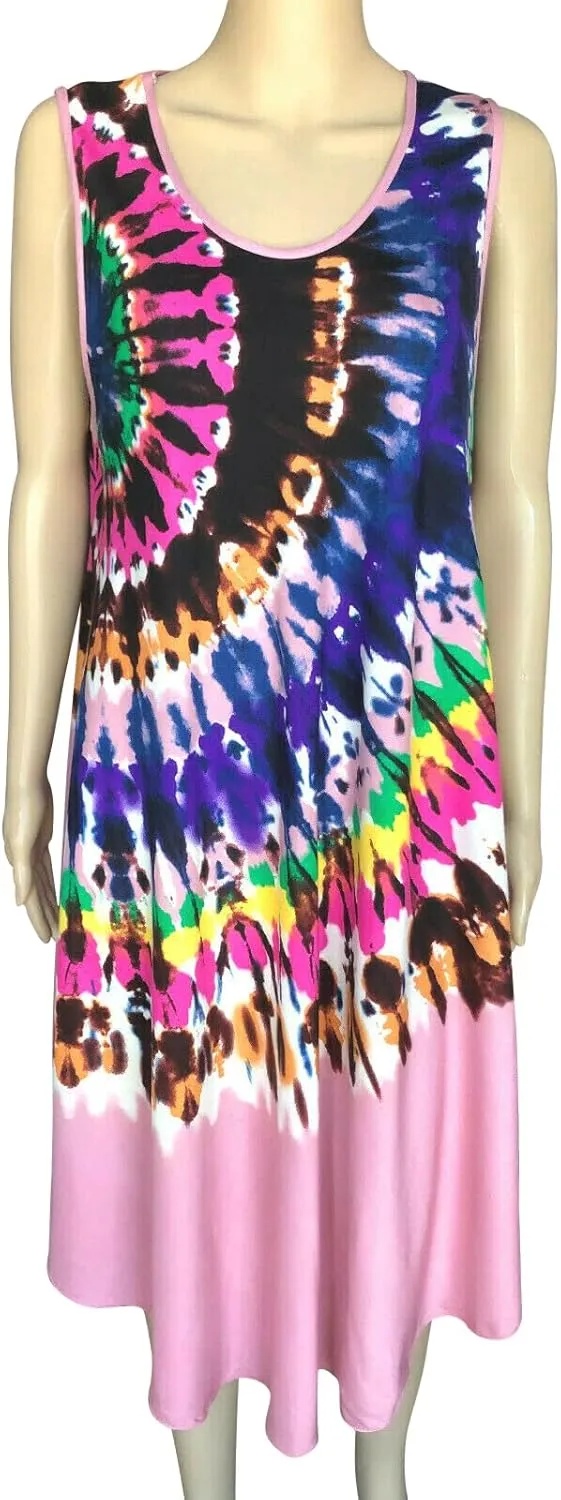 Women Tie Dye Boho Sundress Summer Caftan Tank Dress Beach Cover Up Dress One Size Fit for S/M/L
