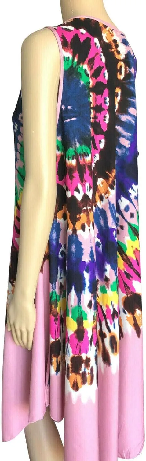 Women Tie Dye Boho Sundress Summer Caftan Tank Dress Beach Cover Up Dress One Size Fit for S/M/L