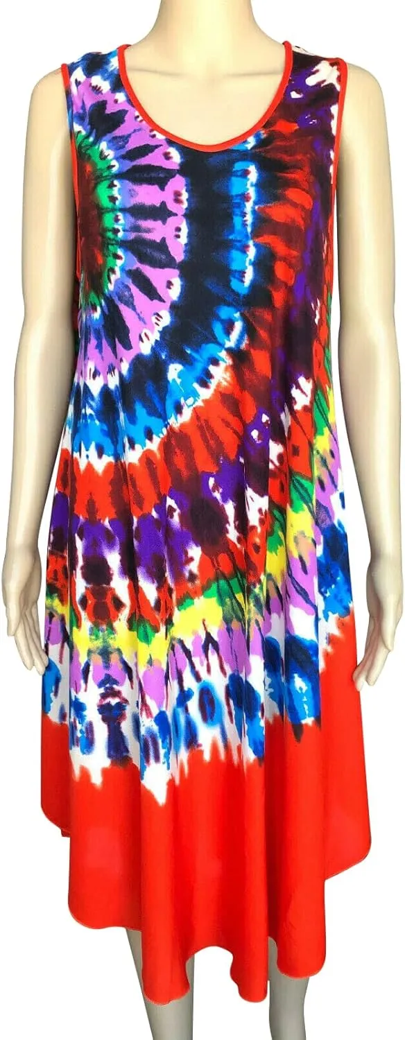 Women Tie Dye Boho Sundress Summer Caftan Tank Dress Beach Cover Up Dress One Size Fit for S/M/L