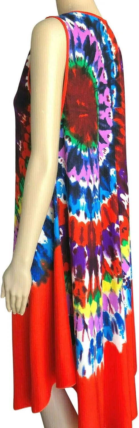 Women Tie Dye Boho Sundress Summer Caftan Tank Dress Beach Cover Up Dress One Size Fit for S/M/L