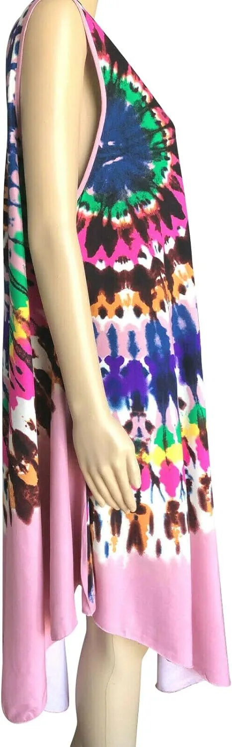 Women Tie Dye Boho Sundress Summer Caftan Tank Dress Beach Cover Up Dress One Size Fit for S/M/L