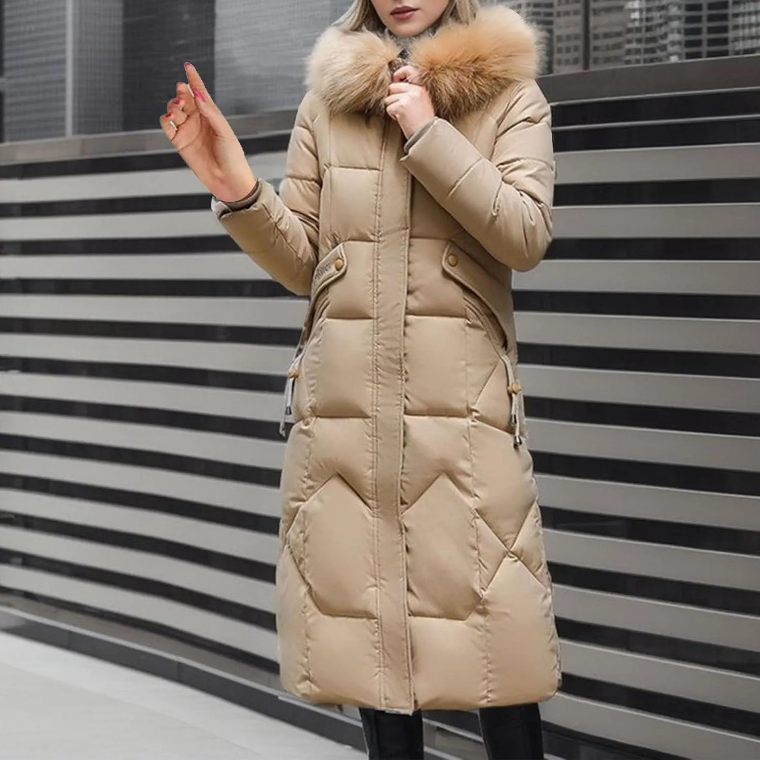 Women Warm Down Jacket With Fur Hood Long Puffer Coat Plus Size Praka Quilted Jacket Padded Winter Coats Outerwear 2023