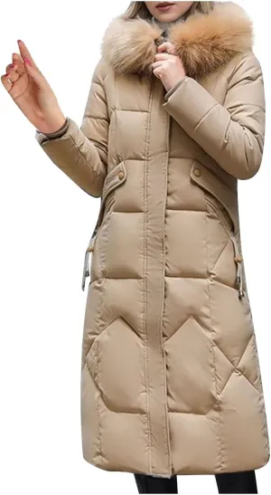 Women Warm Down Jacket With Fur Hood Long Puffer Coat Plus Size Praka Quilted Jacket Padded Winter Coats Outerwear 2023