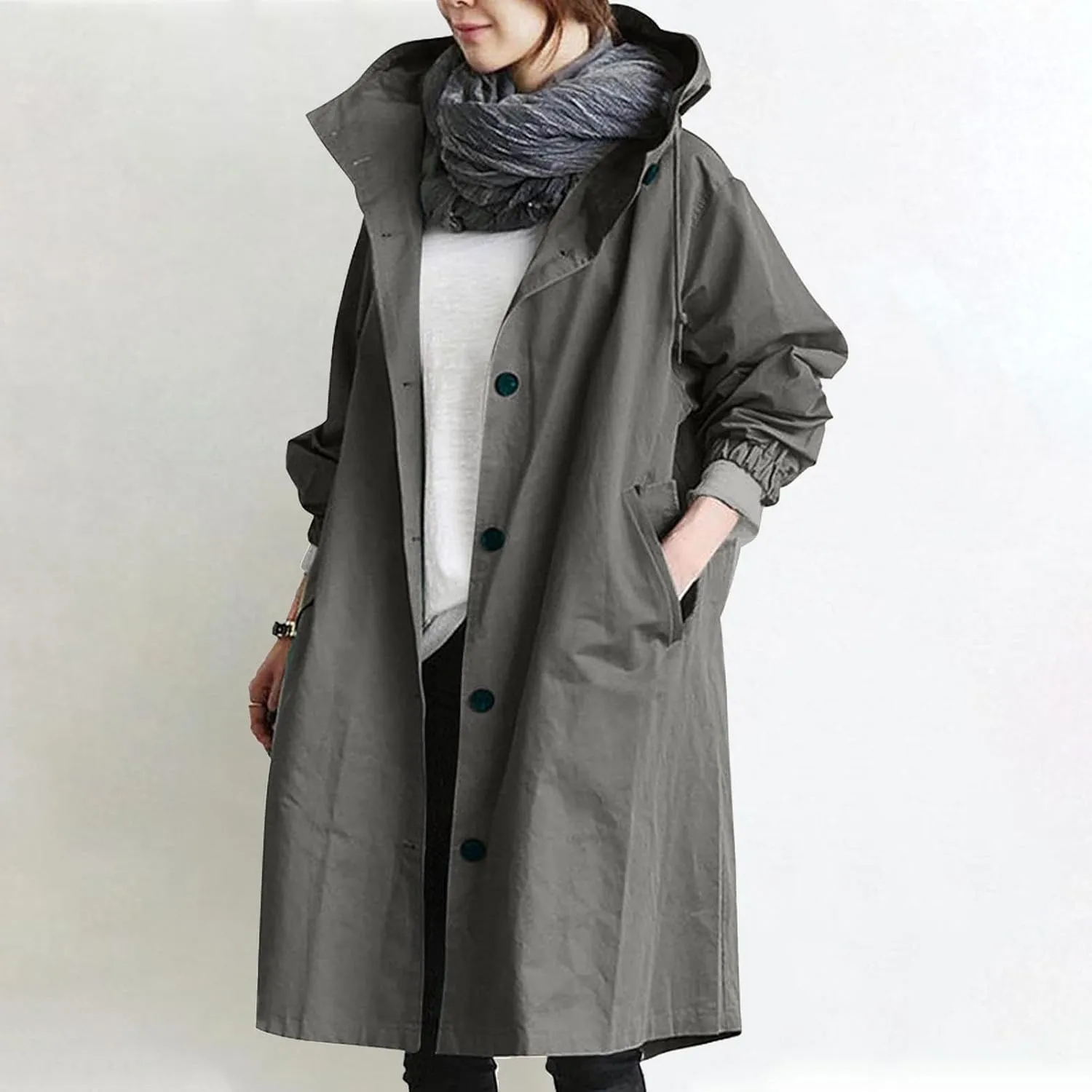 Women Waterproof Raincoat Long Hooded Windbreaker Trench Jacket Plus Size Button down Jacket Rain Jackets