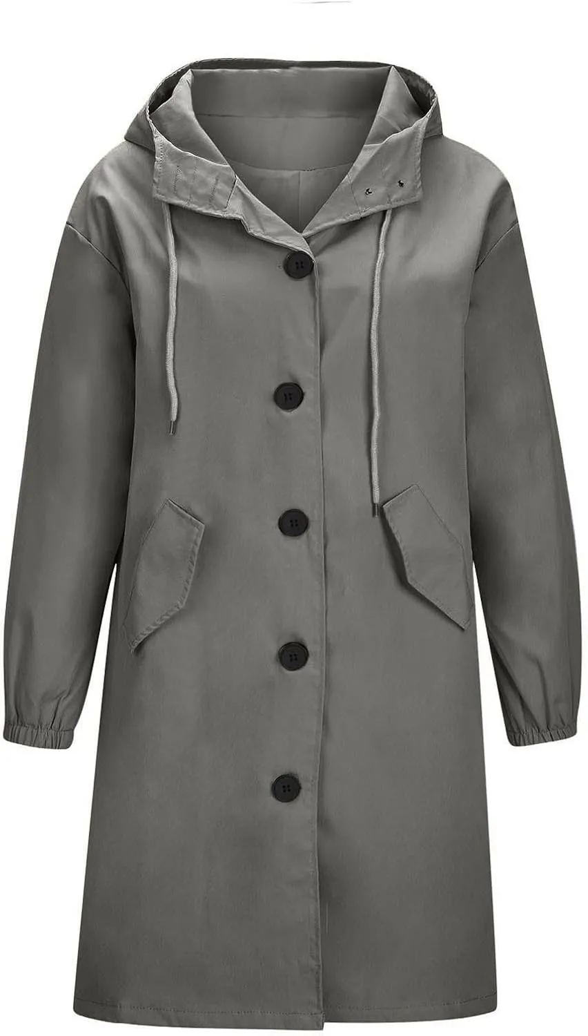 Women Waterproof Raincoat Long Hooded Windbreaker Trench Jacket Plus Size Button down Jacket Rain Jackets