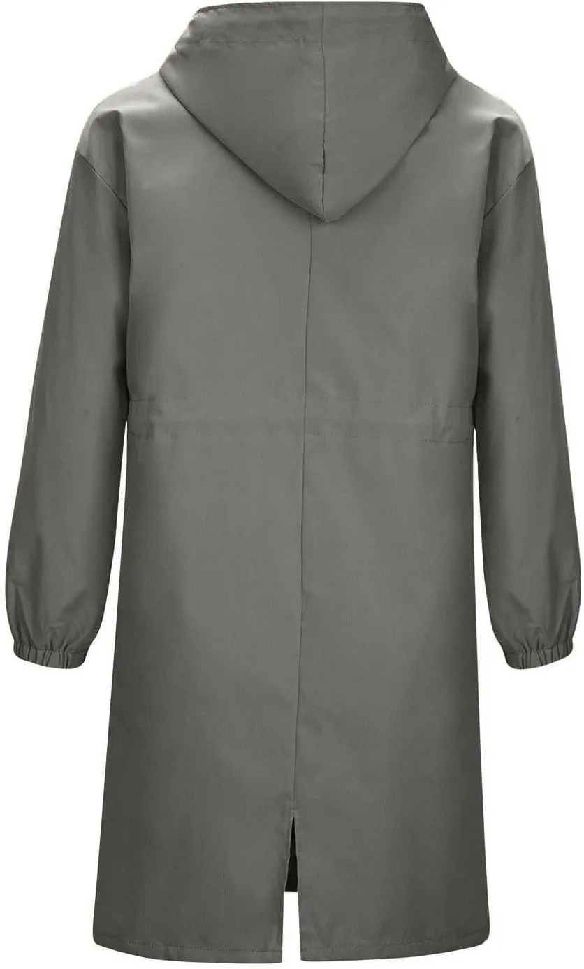 Women Waterproof Raincoat Long Hooded Windbreaker Trench Jacket Plus Size Button down Jacket Rain Jackets