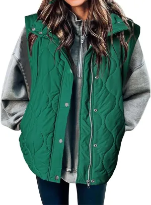 Women Winter Oversized Puffer Vest Sleeveless Jacket Zip Up Lightweight Stand Collar Insulated Padded Puffy Jackets Coat