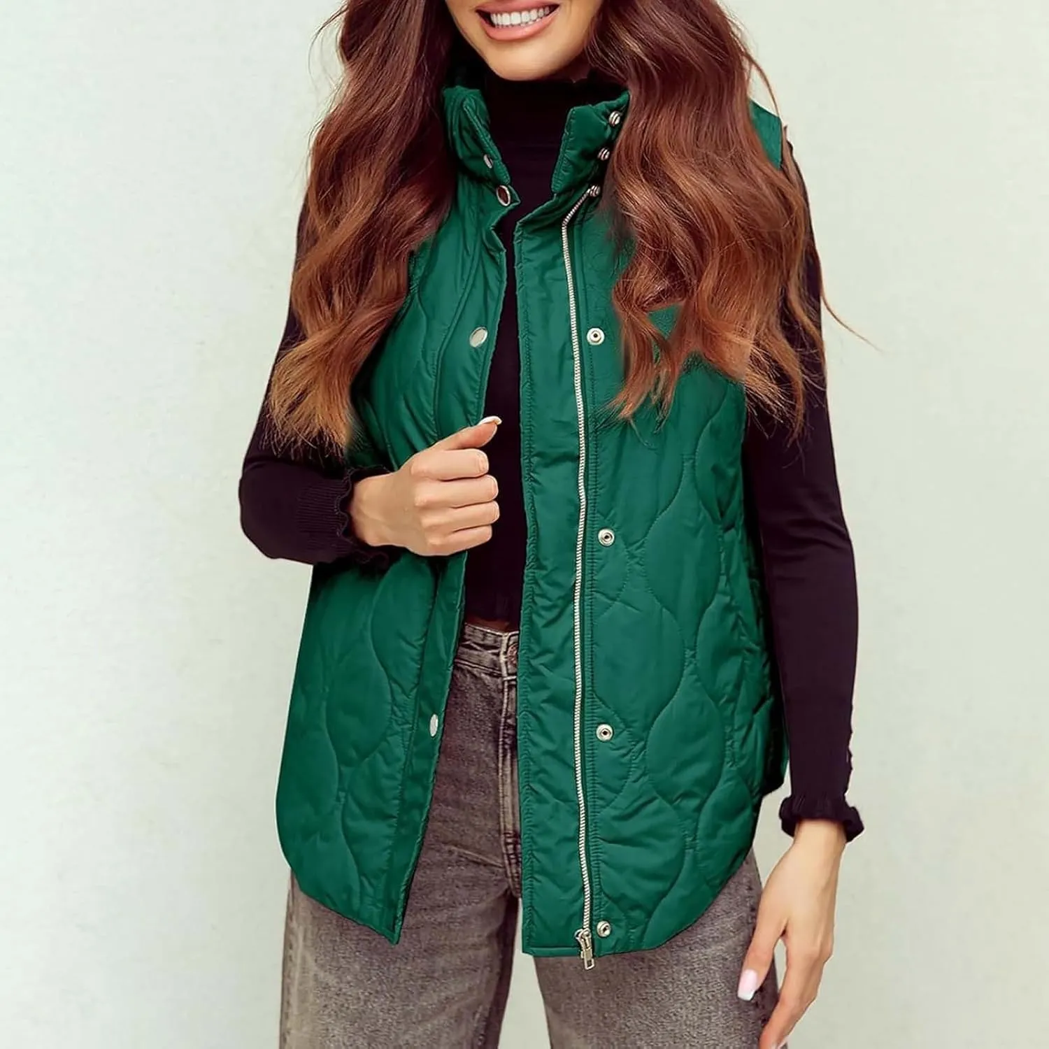 Women Winter Oversized Puffer Vest Sleeveless Jacket Zip Up Lightweight Stand Collar Insulated Padded Puffy Jackets Coat