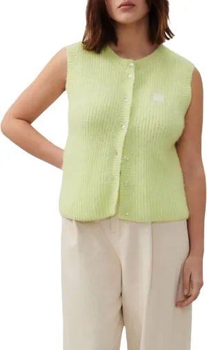 Women Y2k Knitted Sweater Vest Sleeveelss Button Down Round Neck Ribbed Knit Tank Top Cardigan Vest Streetwear