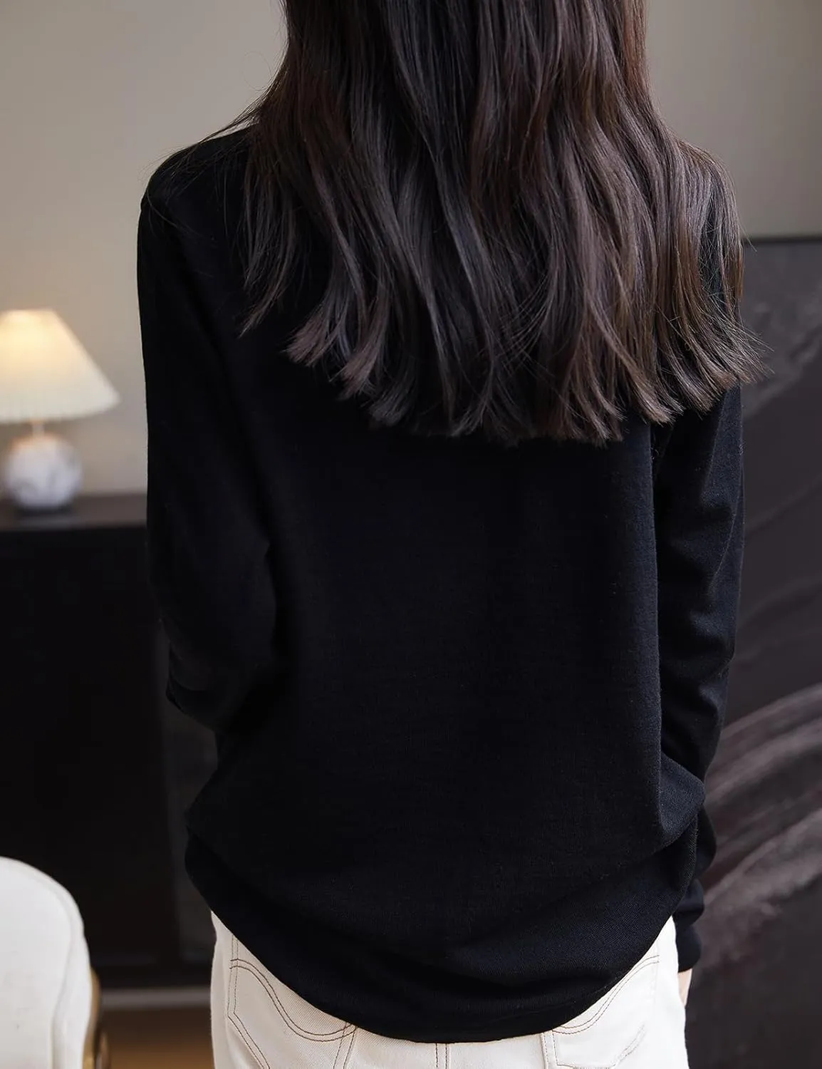 Women's 100% Merino Wool Base Layer Shirt Tops V Neck Long Sleeve Travel Hiking Tee T Shirt Pullover Sweater