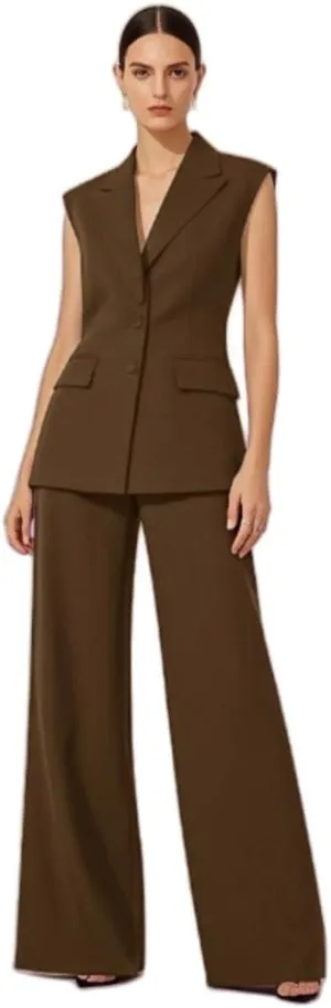 Womens 2 Pcs Outfits Vest and Pants Summer Sleeveless Blazer Tuxedos Set Business Wedding Work