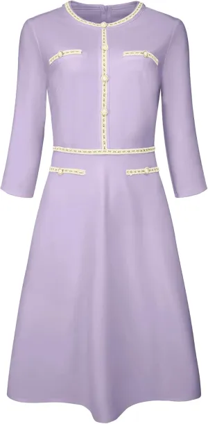 Women's 3/4 Sleeve Elegant A-Line Office Tweed Church Dresses