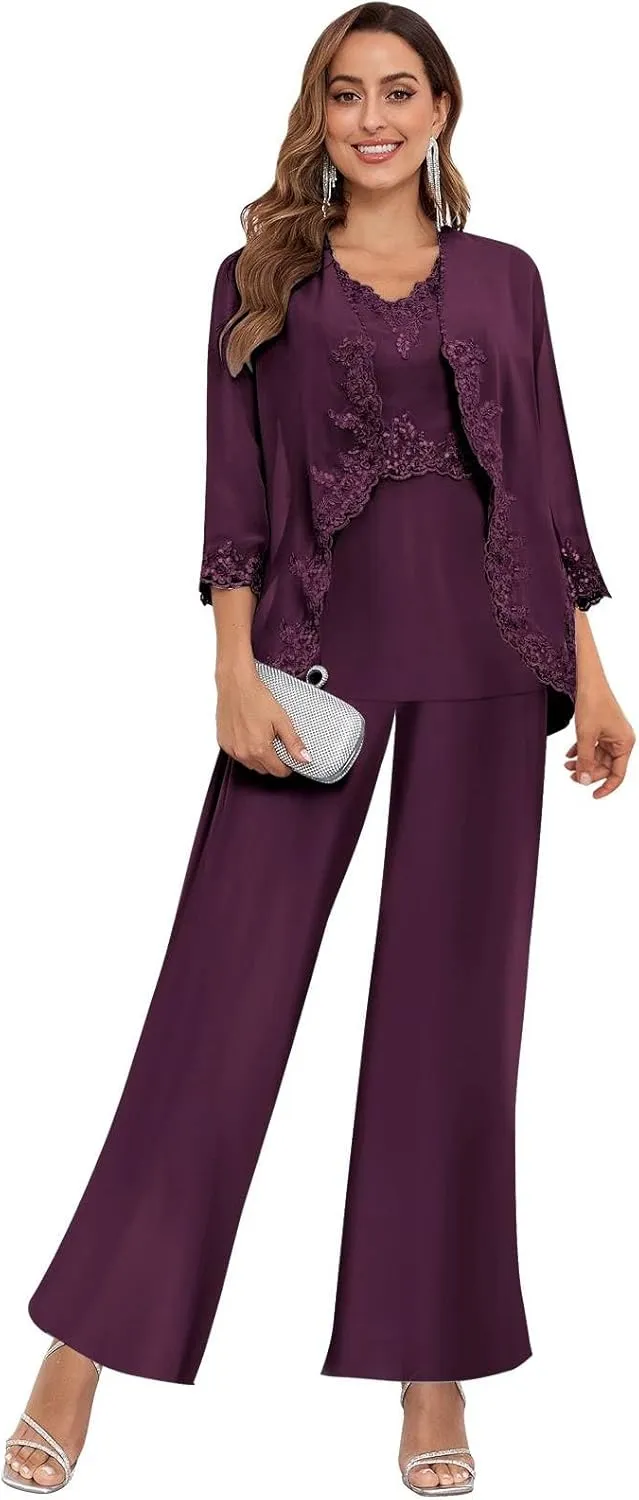 Women's 3PC Mother of The Bride Pants Suits for Wedding Elegant Sets Wedding Formal Outfit