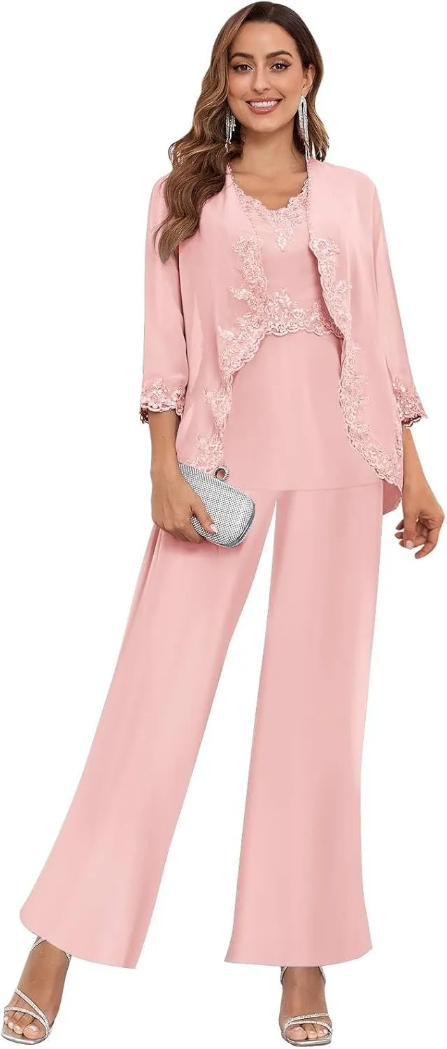 Women's 3PC Mother of The Bride Pants Suits for Wedding Elegant Sets Wedding Formal Outfit