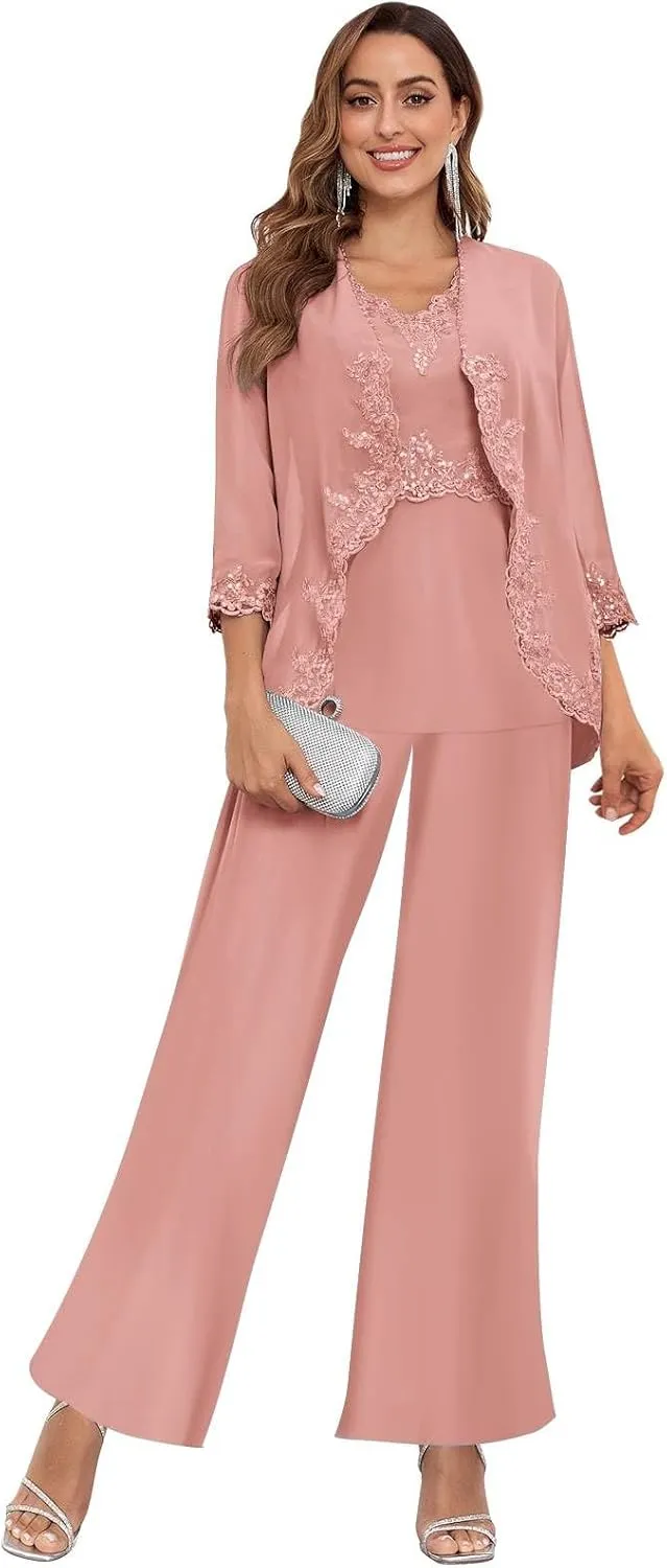 Women's 3PC Mother of The Bride Pants Suits for Wedding Elegant Sets Wedding Formal Outfit