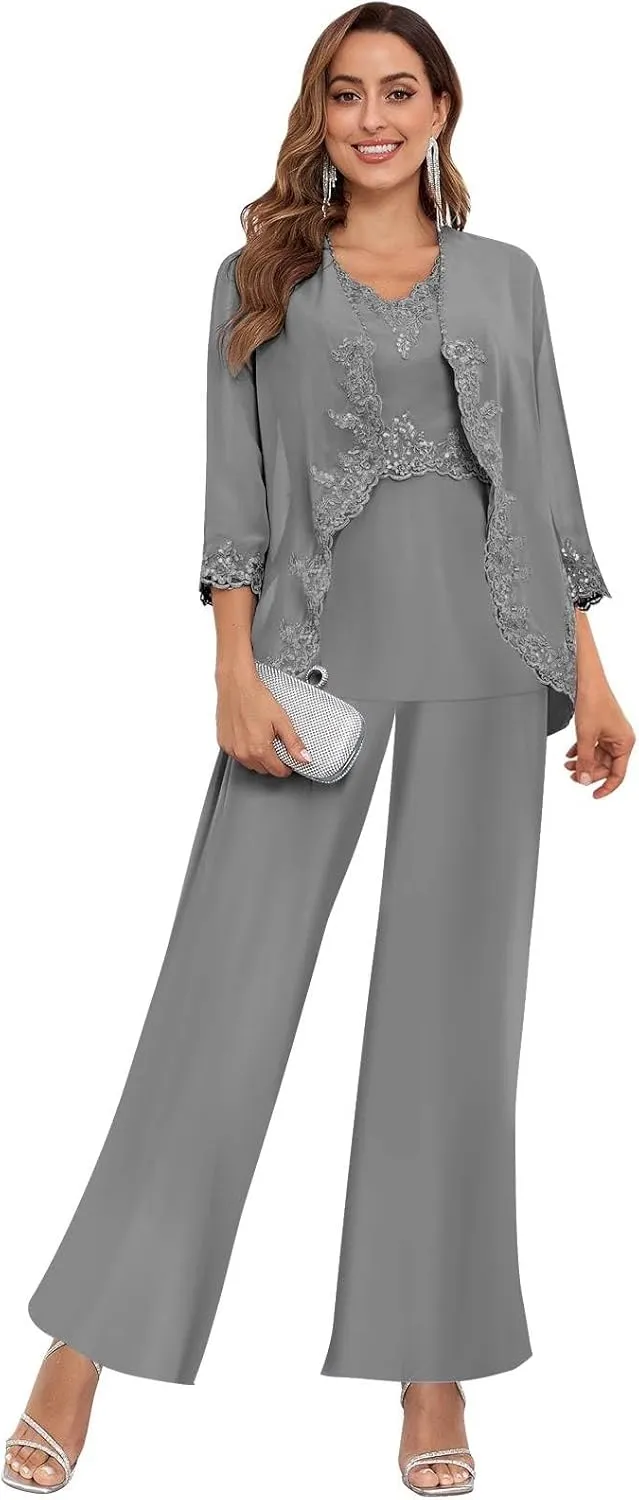Women's 3PC Mother of The Bride Pants Suits for Wedding Elegant Sets Wedding Formal Outfit