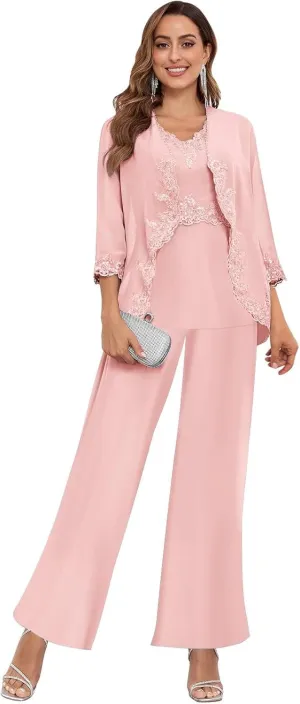 Women's 3PC Mother of The Bride Pants Suits for Wedding Elegant Sets Wedding Formal Outfit
