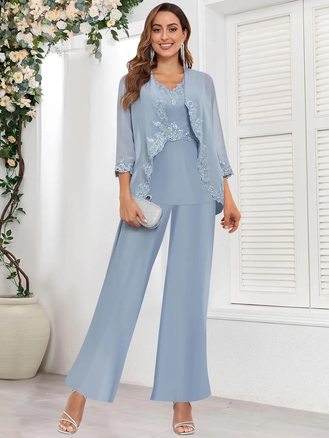 Women's 3PC Mother of The Bride Pants Suits for Wedding Elegant Sets Wedding Formal Outfit