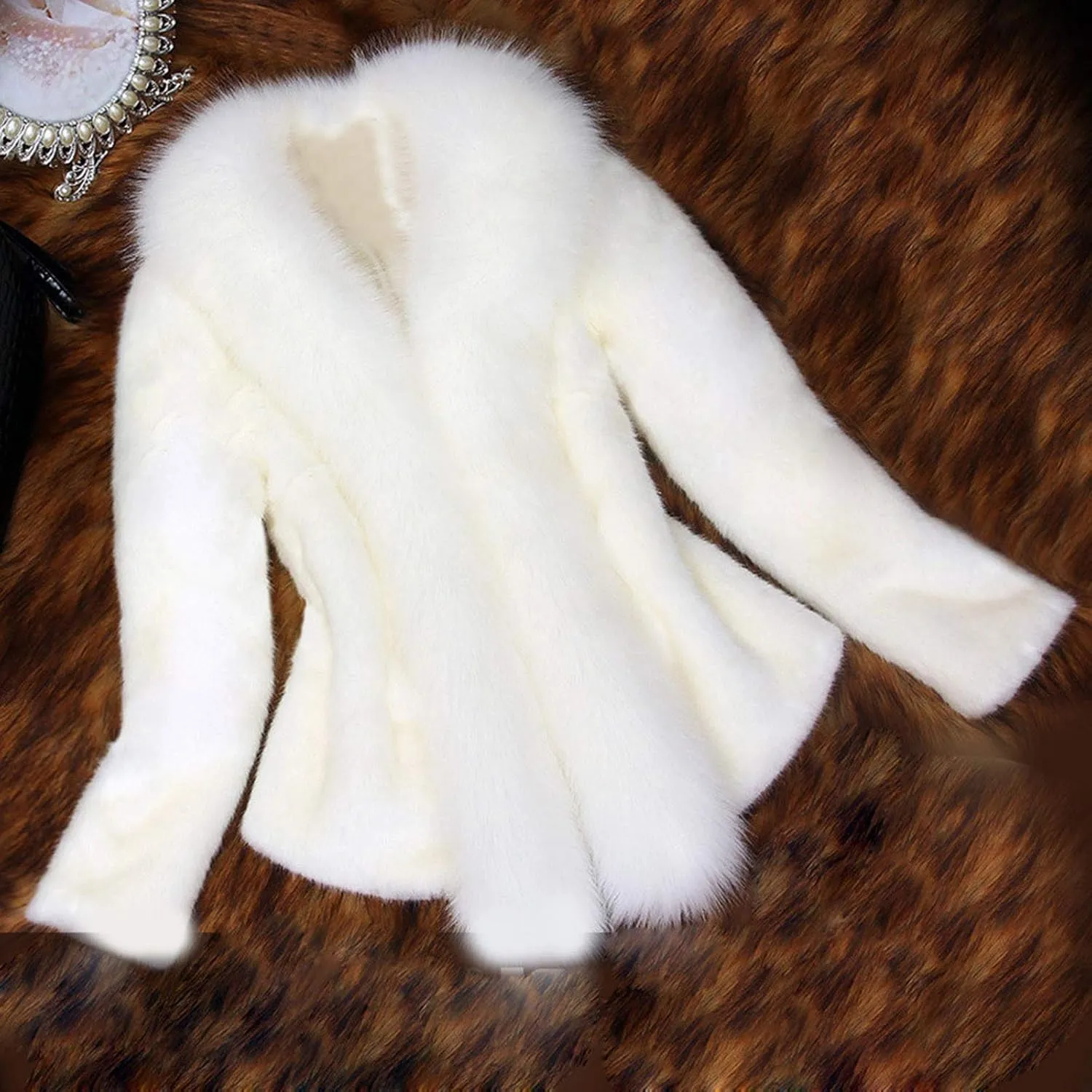 Women's Bride Wedding Party Jacket Faux Fur Coats Wrap Shawl Warm Overcoat Winter Thick Jackets Open Front Cardigan