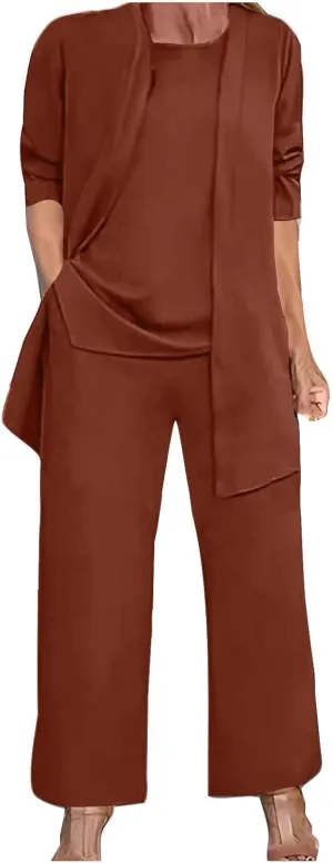 Womens Casual Outfits 3 Piece Sets Sleeveless Tank Tops and Wide Leg Pants Suit with Open Front Jacket Cardigan