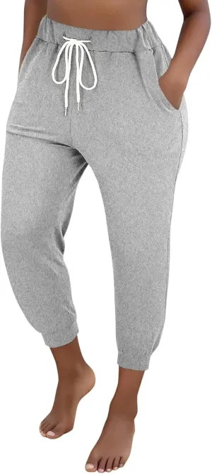 Women's Cinch Bottom Casual Pants Trendy Elastic High Waist Drawtring Summer Pants Lightweight Comfy Loose Trousers