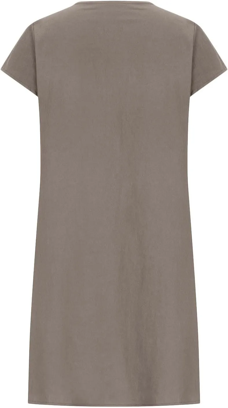 Women's Cotton Linen Midi Dress Plus Size Cap Sleeve Pleated Summer Dresses Vacation Crew Neck Casual Dress