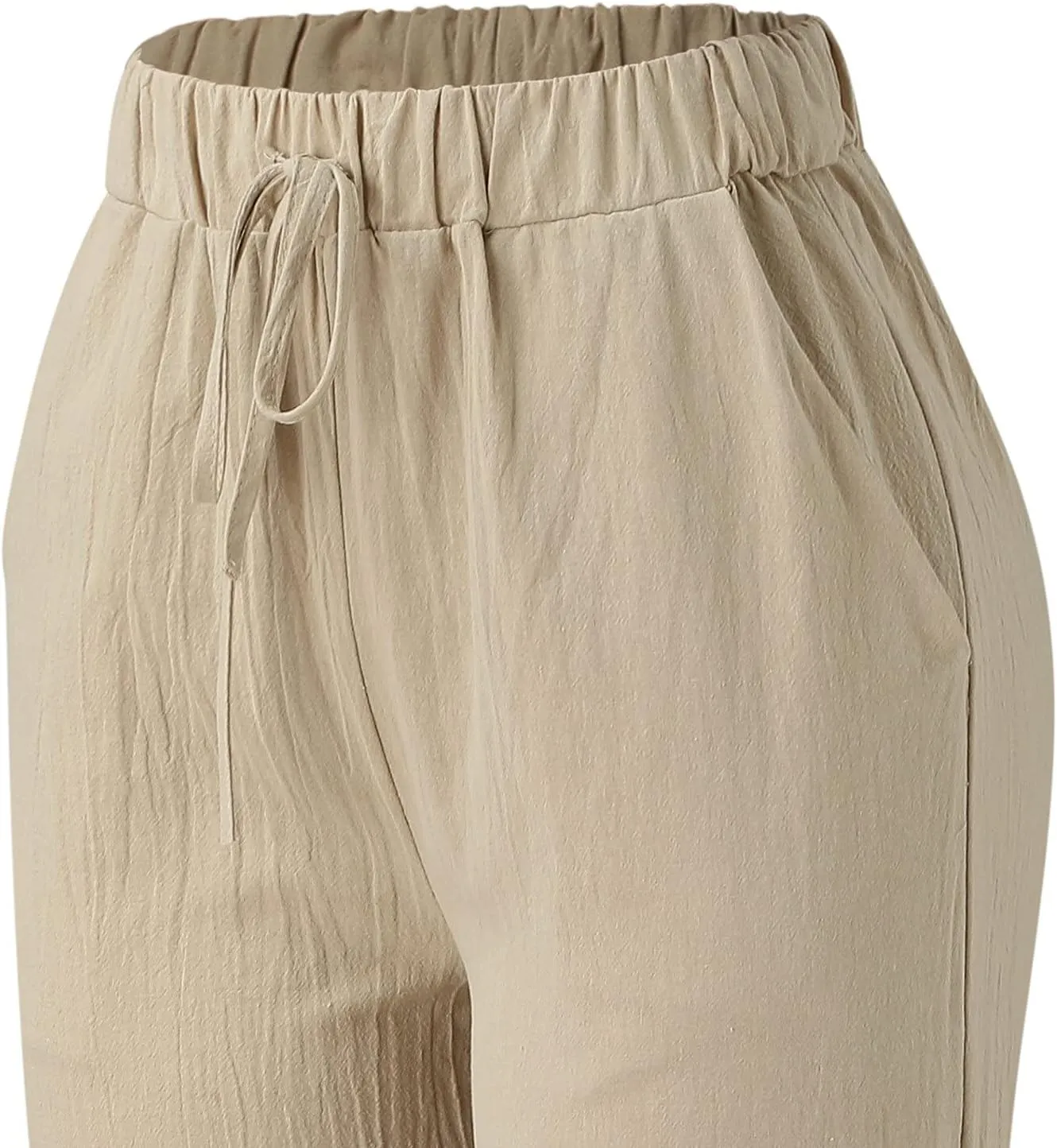 Women's Cotton Linen Side Split Trousers High Waist Drawstring Pants Summer Solid Color Lightweight Pants