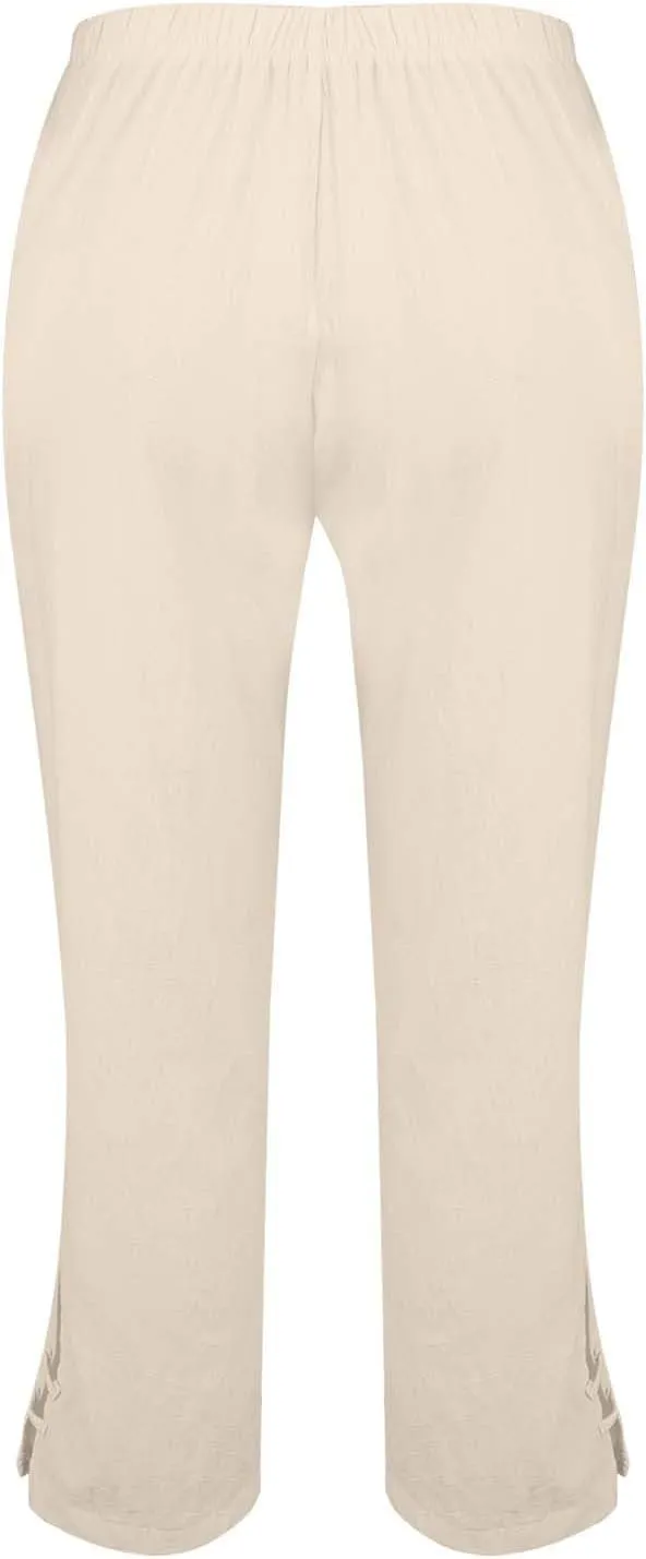 Women's Cotton Linen Summer Palazzo Pants Summer Drawstring Cotton and Linen Split High Waist Comfy White Gauze