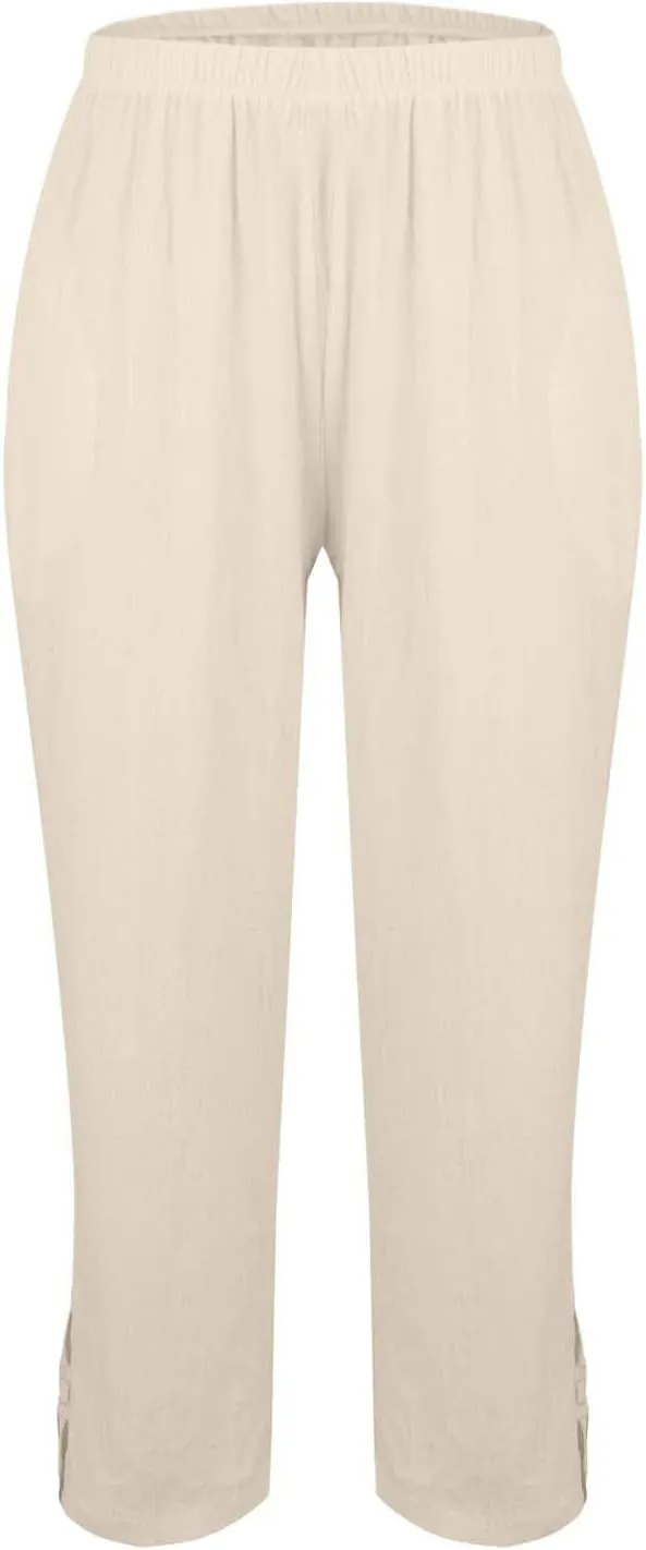 Women's Cotton Linen Summer Palazzo Pants Summer Drawstring Cotton and Linen Split High Waist Comfy White Gauze