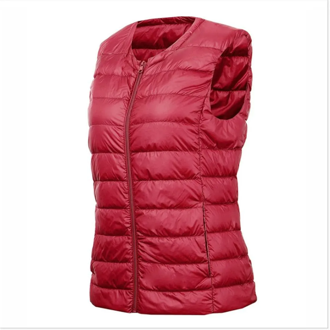 Women's Down Vest Jacket Autumn and Winter Ultralight White Duck Down Vest Ladies Sleeveless Vest Down Jacket