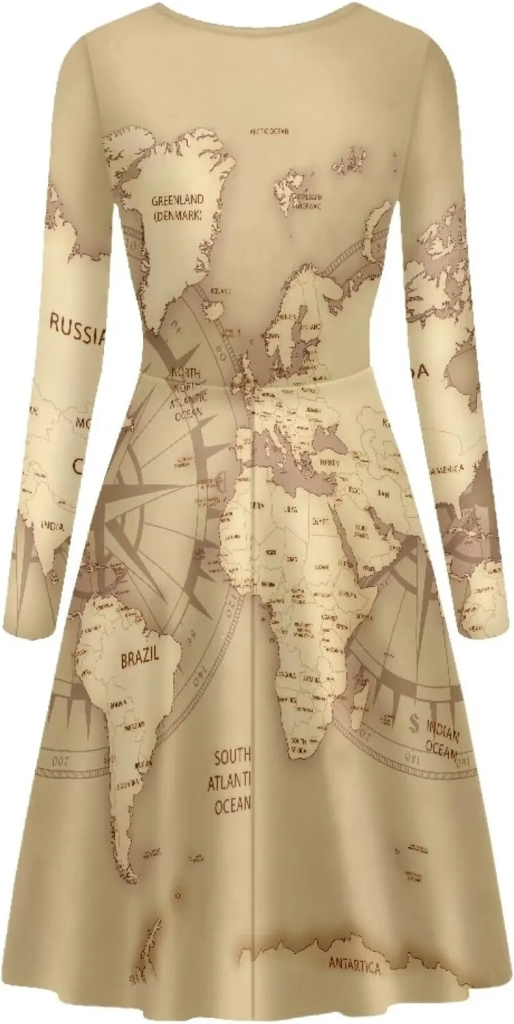 Women's Fall Dresses Long Sleeve High Waist Midi Evening Dress Trendy Round Neck Party Flare Dress Plus Size S-4XL