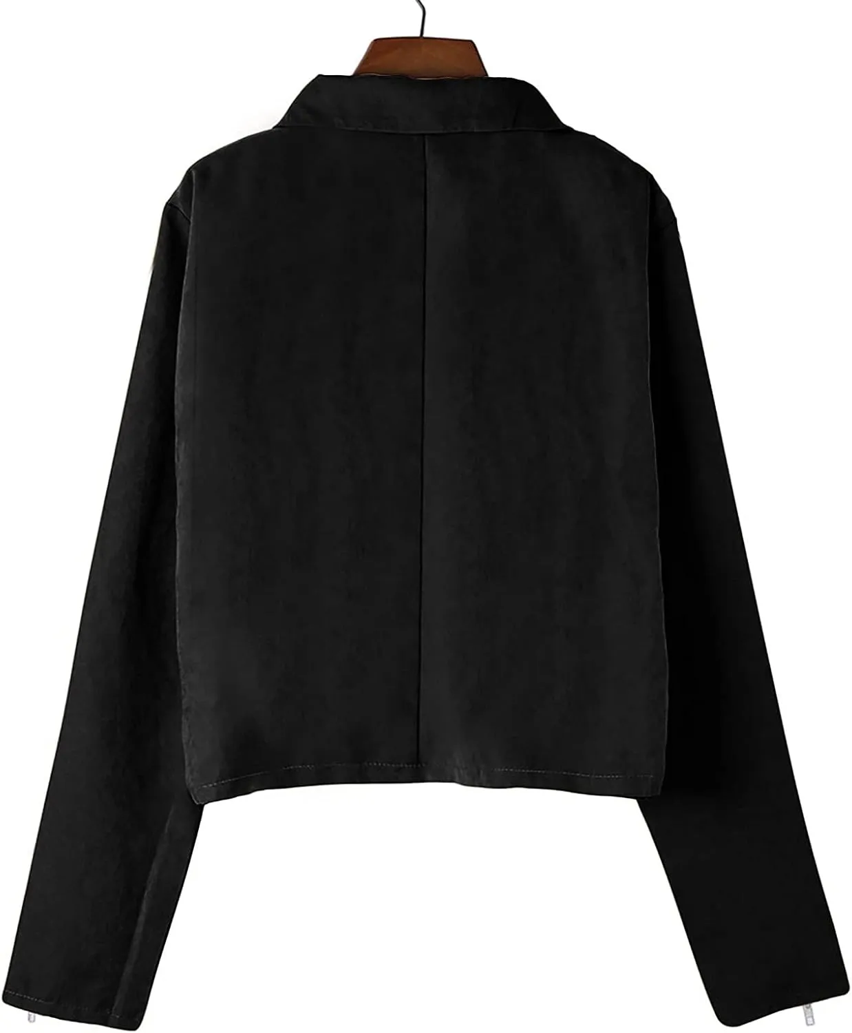 Women's Faux Leather Jacket Casual Coat Lapel Zip Up Outwear Long Sleeve Open Front Cardigan Short Parka Coats