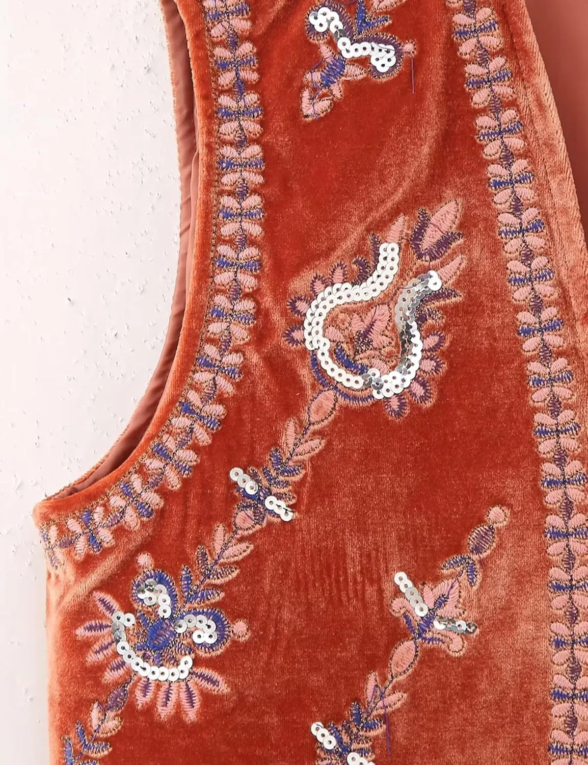 Women's Floral Embroidered Vest Boho Vintage Sleeveless Open Front Crop Cardigan Waistcoat