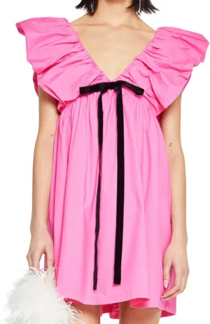 Womens Flower Bow Dress Deep V Neck Elegant Mini Dress Puffy Sleeve Boho Floral Bow Dress Flowy Dress