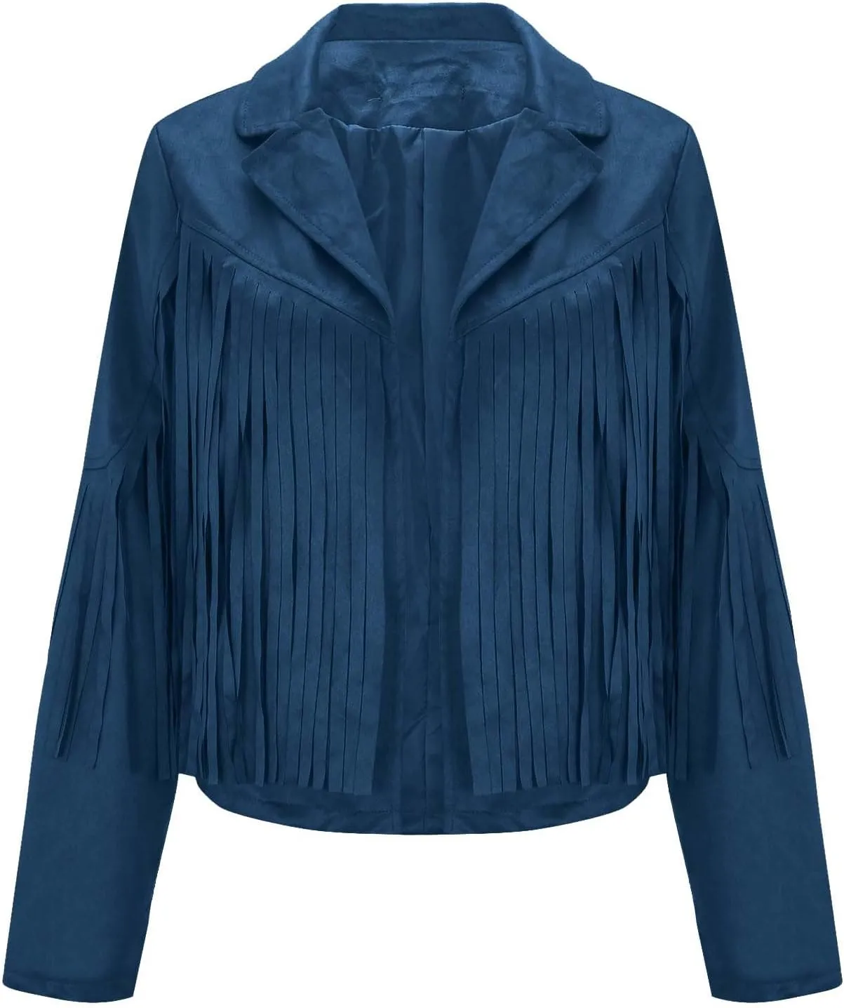 Women's Fringe Faux Suede Leather Jackets Open Front Fashion Tassel Cropped Coat Western Cowboy Jacket Hippie Clothes