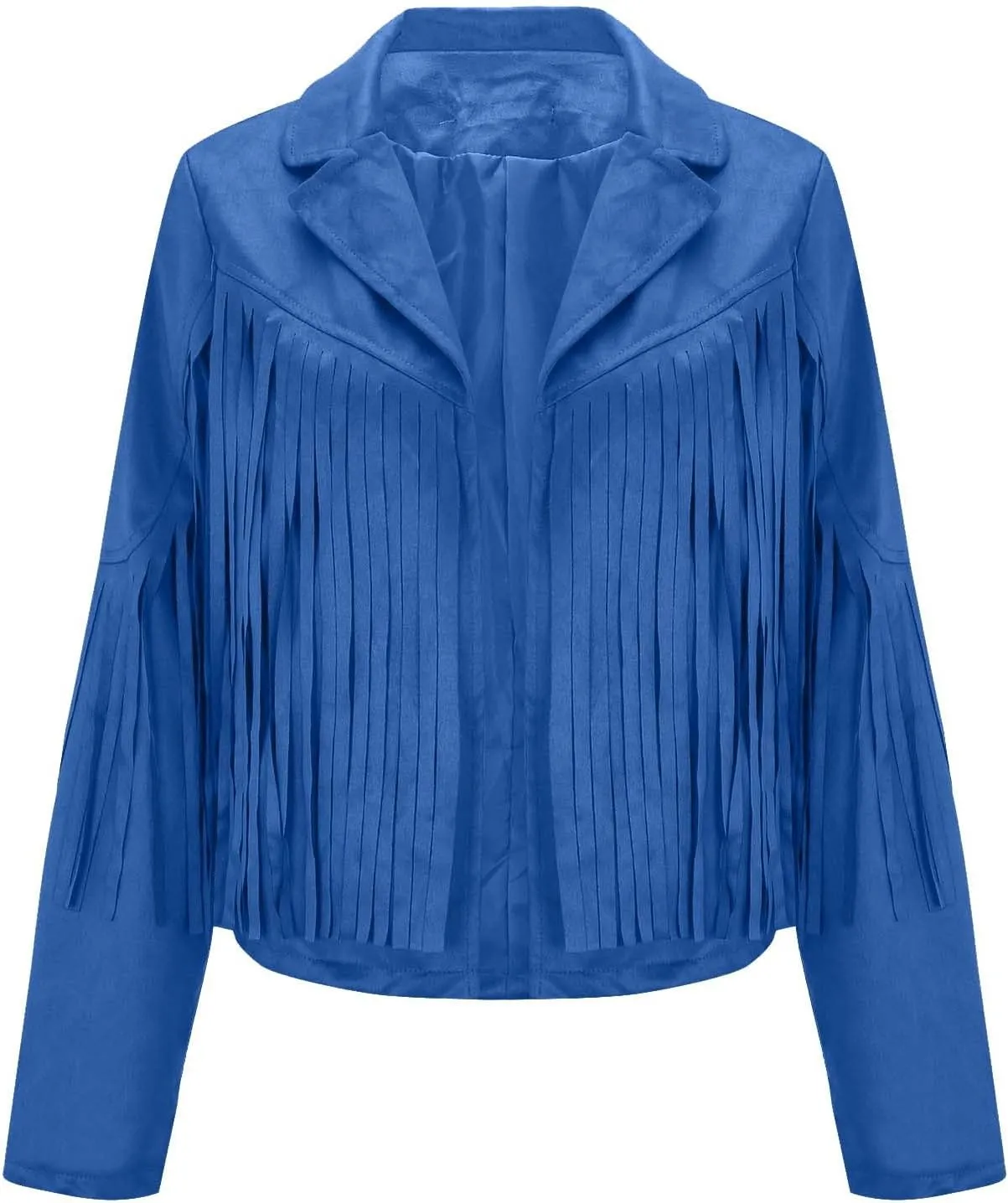 Women's Fringe Faux Suede Leather Jackets Open Front Fashion Tassel Cropped Coat Western Cowboy Jacket Hippie Clothes