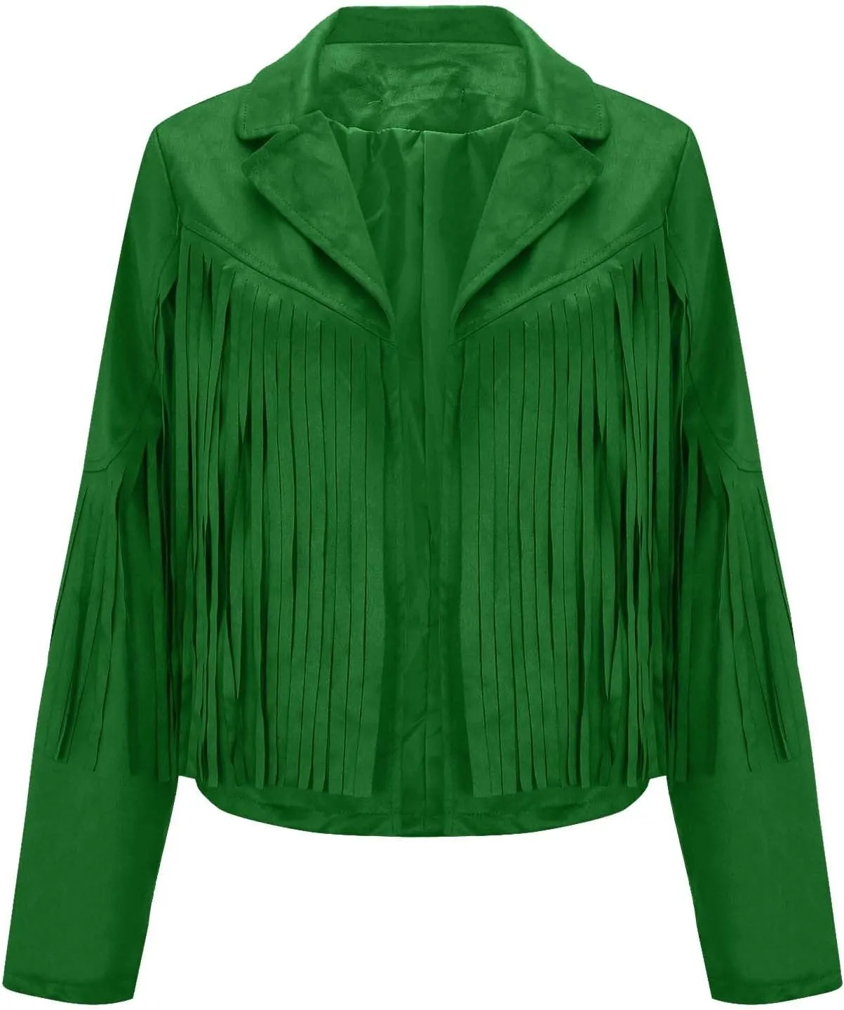 Women's Fringe Faux Suede Leather Jackets Open Front Fashion Tassel Cropped Coat Western Cowboy Jacket Hippie Clothes