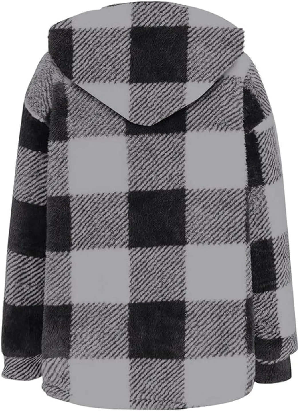 Womens Fuzzy Fleece Plaid Jacket Flannel Hooded Button Down Outerwear Fashion Lightweight Open Front Sherpa Cardigan