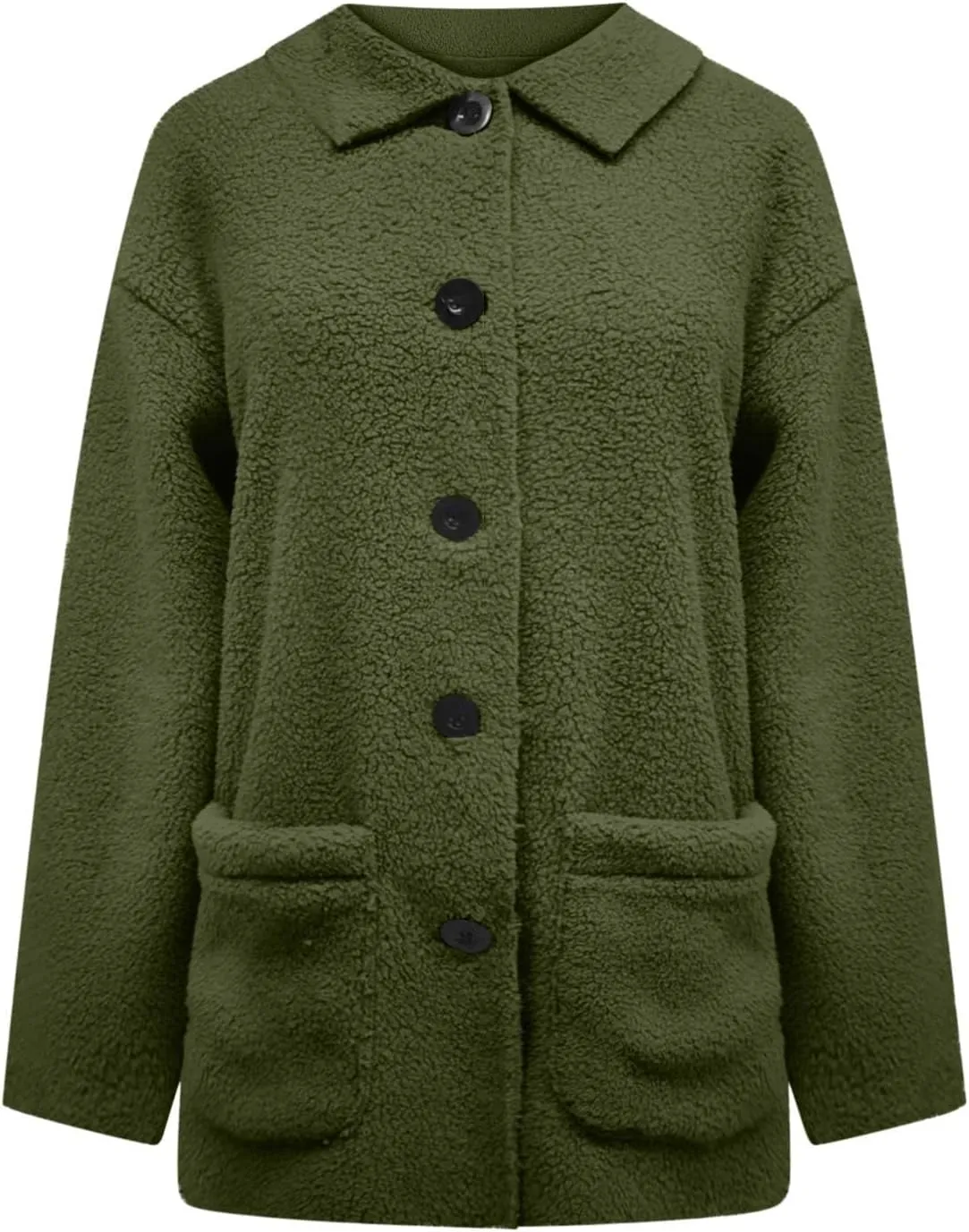 Womens Fuzzy Fleece Trench Coat Plush Sherpa Jacket Collared Button Down Sweater With Pockets Fall Fashion Outerwear